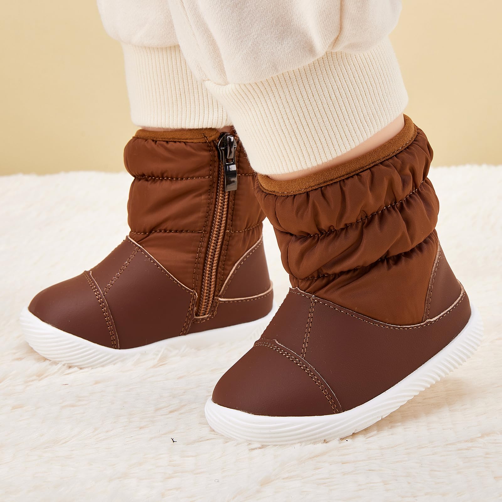 BMCiTYBM Baby Boy Girl Snow Boots Waterproof Infant Winter Warm Booties Nonslip Lightweight Outdoor Shoes for Cold Weather 6 9 12 18 24 Months Brown Size 12-18 Months Toddler