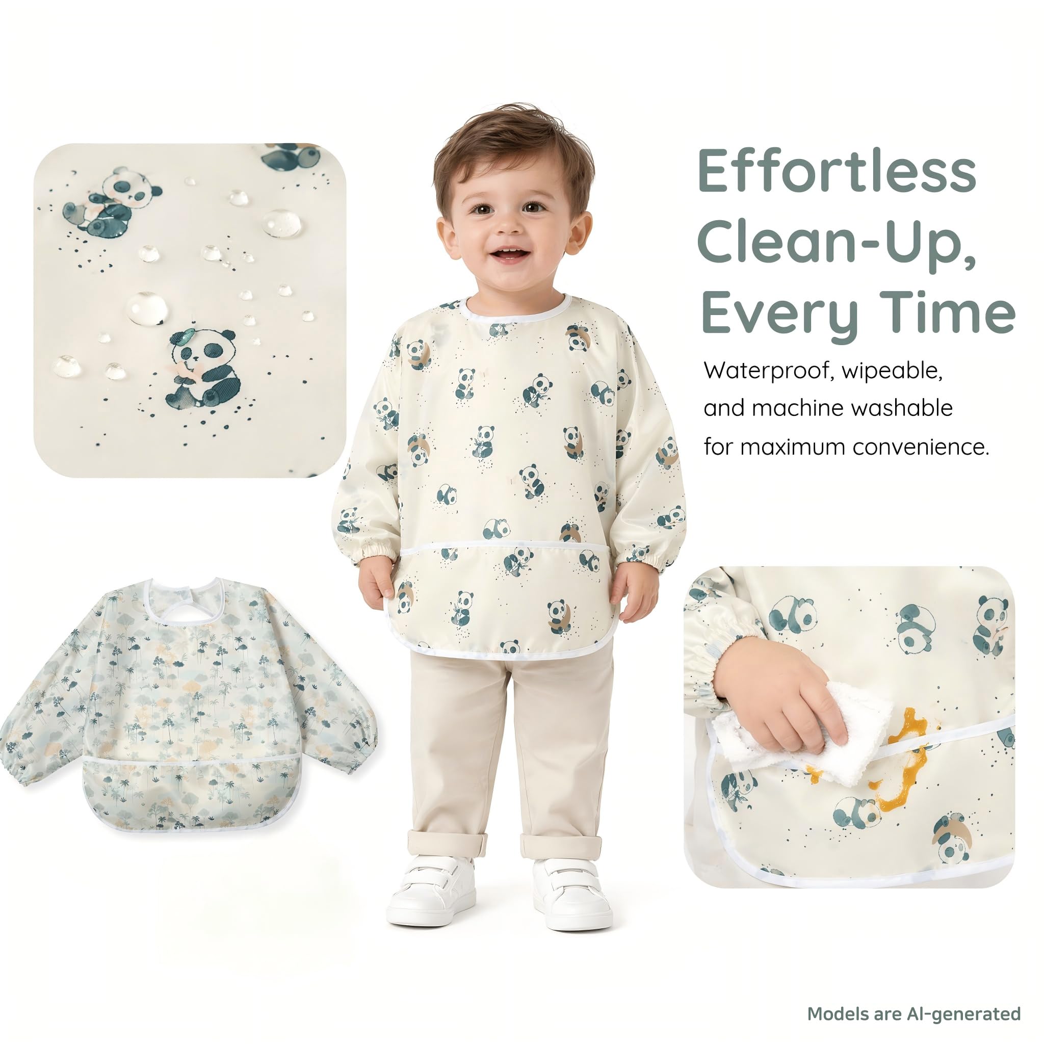 Little Dimsum Long Sleeve Bib for Baby Infant Toddler 6-36 Months