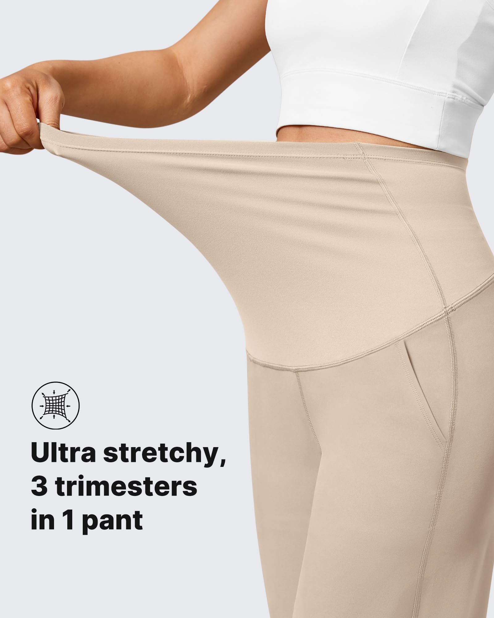 G4Free Maternity Dress Pants Over the Belly for Yoga,Light Khaki,XS,Tall