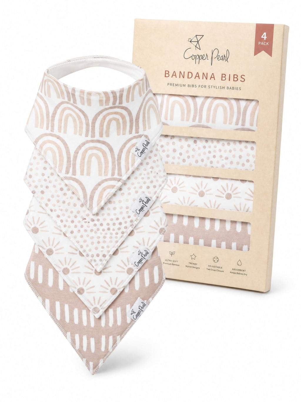 Copper Pearl Baby Bibs for Baby Boy or Girl – Bandana Drool Bibs for Teething, Absorbent Bibs for Eating, Newborn to Toddler, 4 Pack, Bliss