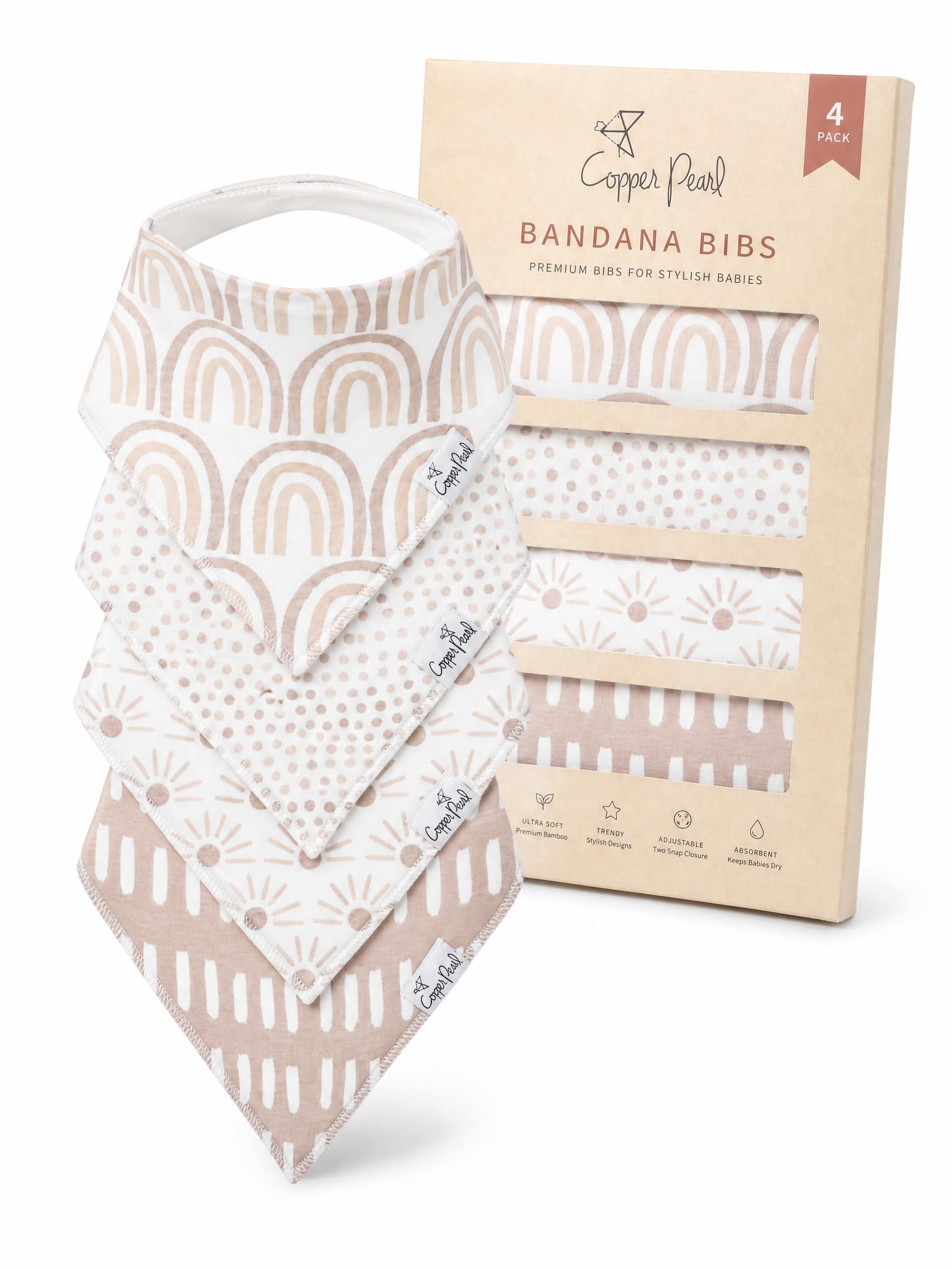 Copper Pearl Baby Bibs for Baby Boy or Girl – Bandana Drool Bibs for Teething, Absorbent Bibs for Eating, Newborn to Toddler, 4 Pack, Bliss