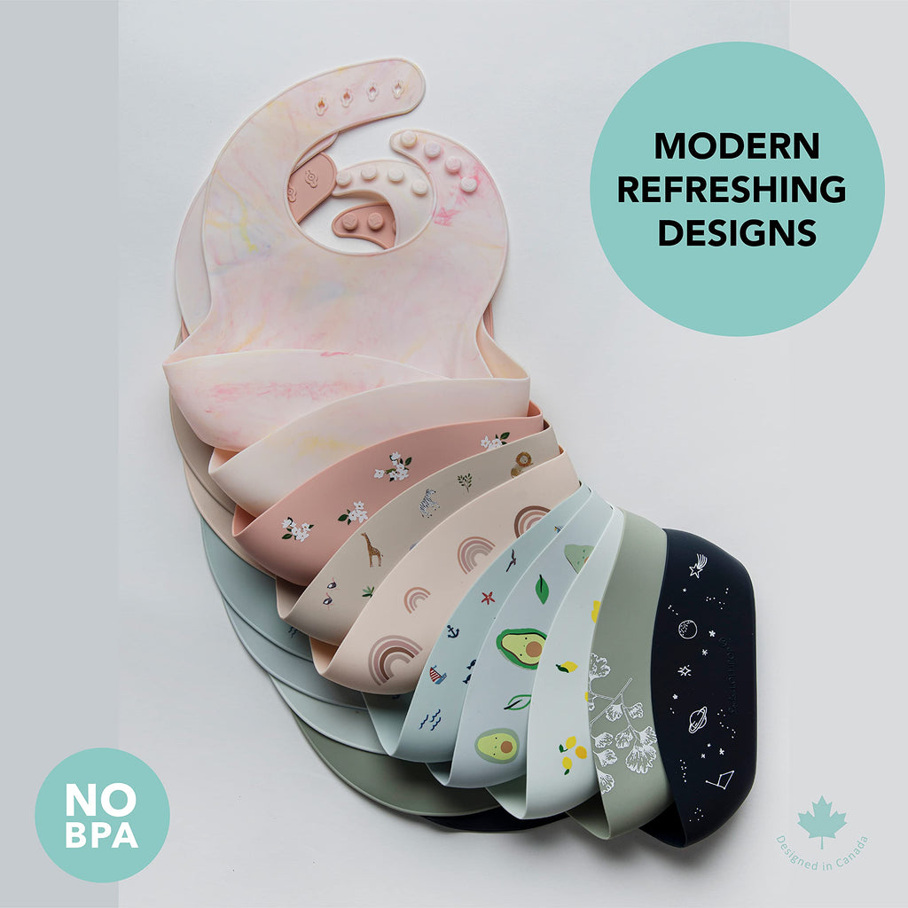 Loulou Lollipop Waterproof Silicone Feeding Bib for Babies & Toddlers, Catch-All Pouch, Easy Clean, 3–36 Months – White Flower