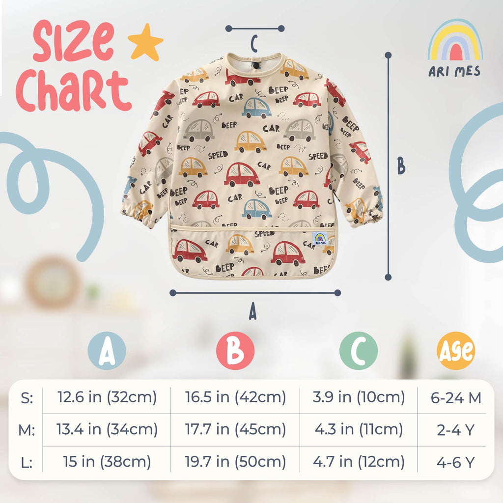 ARI MES Baby Bibs With Sleeves Waterproof Toddler Smock Bib Feeding