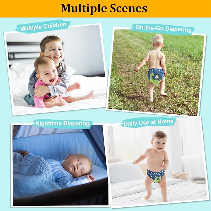babygoal Reusable Cloth Diapers 6 Pack+6pcs Microfiber Inserts+4pcs Rayon from Bamboo Inserts, One Size Adjustable Washable Pocket Nappy Covers for Baby Boys,Rash-Free