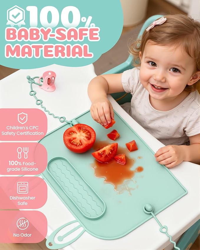 2Pack Silicone Placemats for Baby&Kid, Stain-Proof Non-Slip Baby Place Mat for Restaurant Highchair& Home Dining, Baby-led Food mats for Travel, Portable Toddler Table mat-Waterproof&Dishwasher Safe
