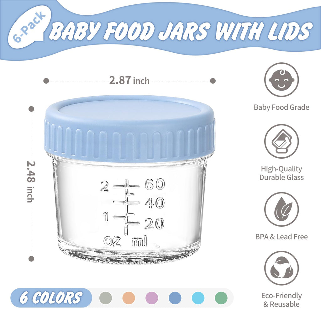 DRKIO 6 pcs Baby Food Storage Containers 4 Oz Small Glass Jars with Lids