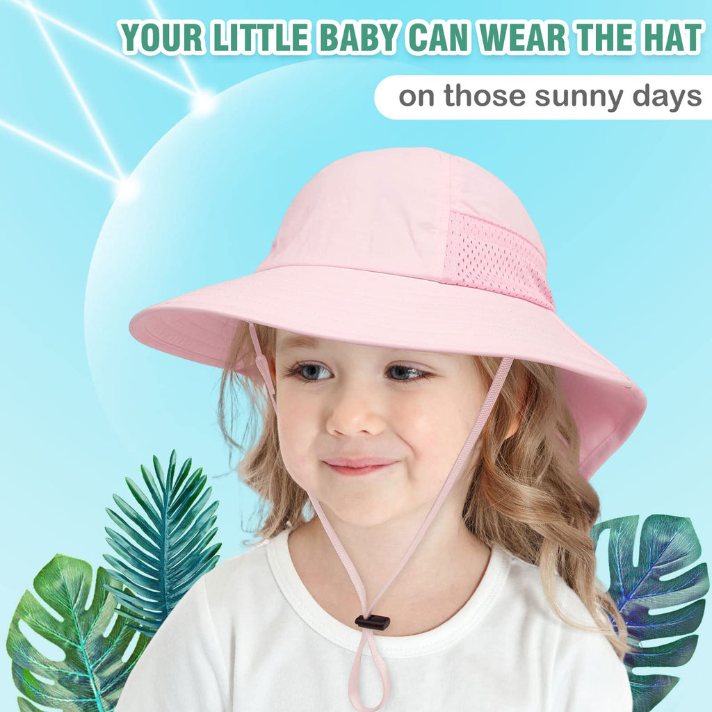 XIAOHAWANG Girls Sun Hat Baby Beach Hats Boys UPF 50+ Kids Summer Protection Cap Toddler Breathable Caps Wide Brim (2-6Years, Pink)
