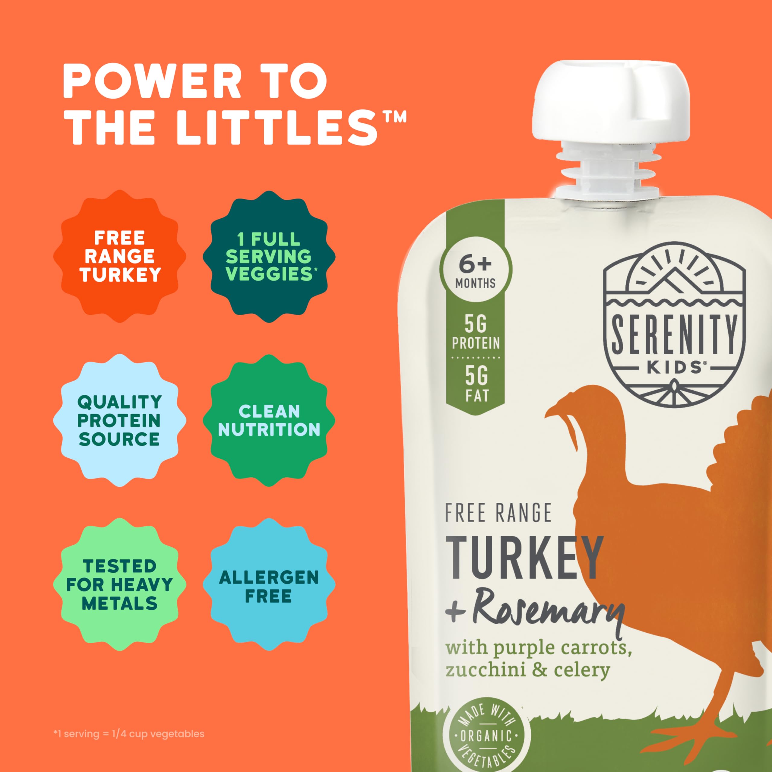 Serenity Kids Turkey & Rosemary Baby Food Pouch, 5g Protein, 3.5 Oz, 6 Pack