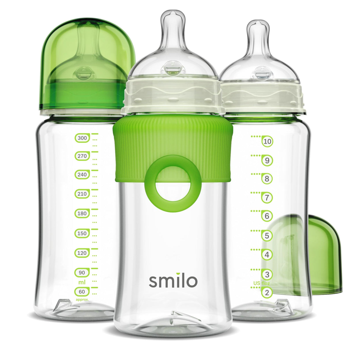 Smilo Baby Bottle Set with Stage 0 Slow Flow Anti Colic Nipple, 5 Oz / 150 ml Capacity, 3X Pack of Anti Colic Baby Bottles 0-3 Months - Glow in the Dark