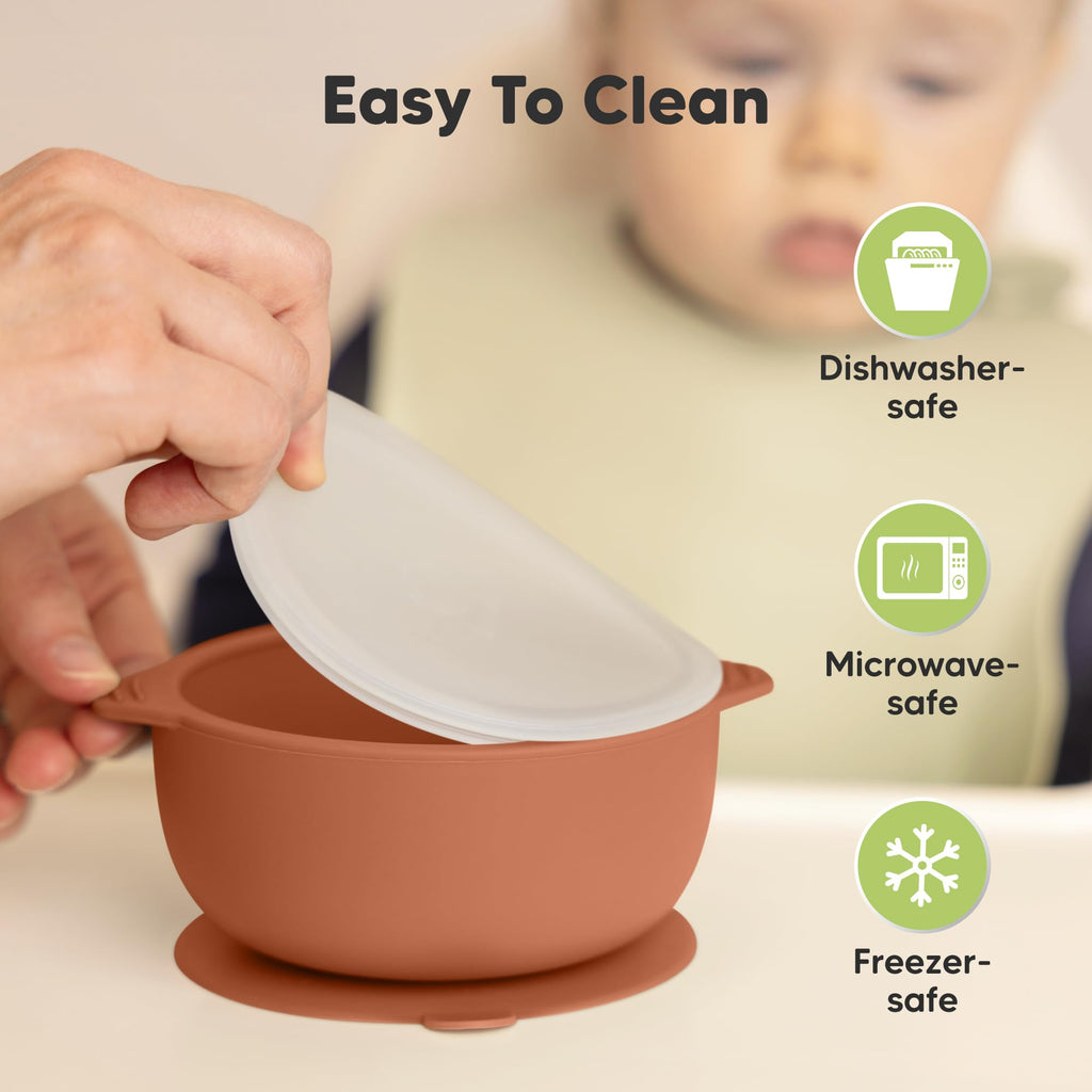 KeaBabies 2-Pack Baby Bowls with Suctions, Lids, Silicone (Terracotta)