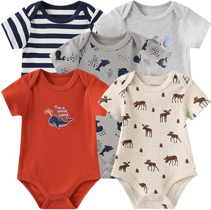 Kiddiezoom Newborn Baby Unisex Cotton Bodysuits Baby Gift 5-Pack Clothes