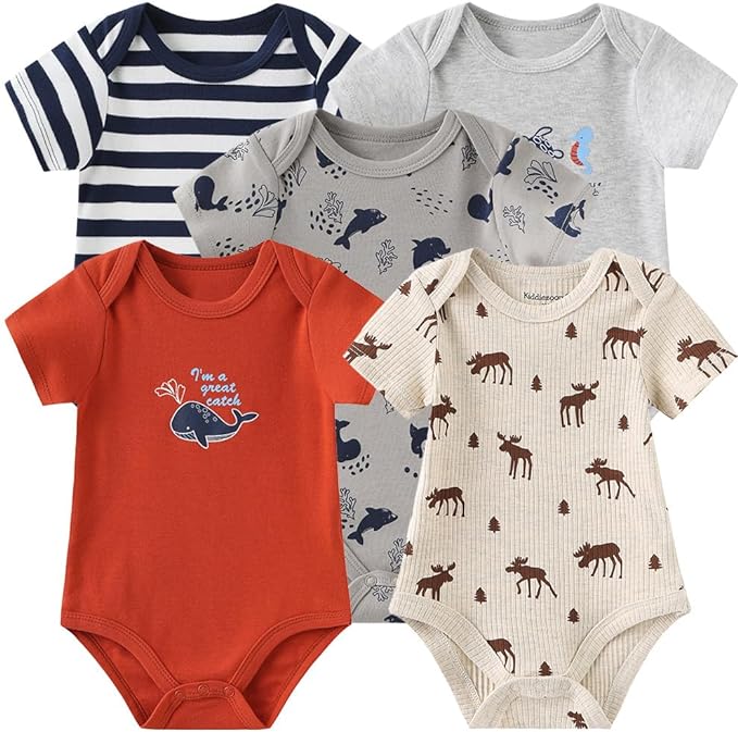 Kiddiezoom Newborn Baby Unisex Cotton Bodysuits Baby Gift 5-Pack Clothes