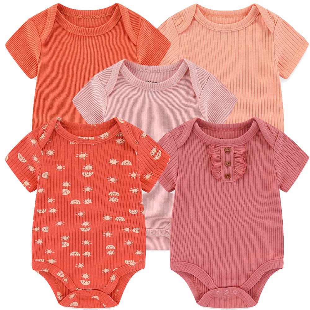 Kiddiezoom Newborn Baby Unisex Cotton One-Piece Bodysuits Baby Gift 5-Pack Clothes