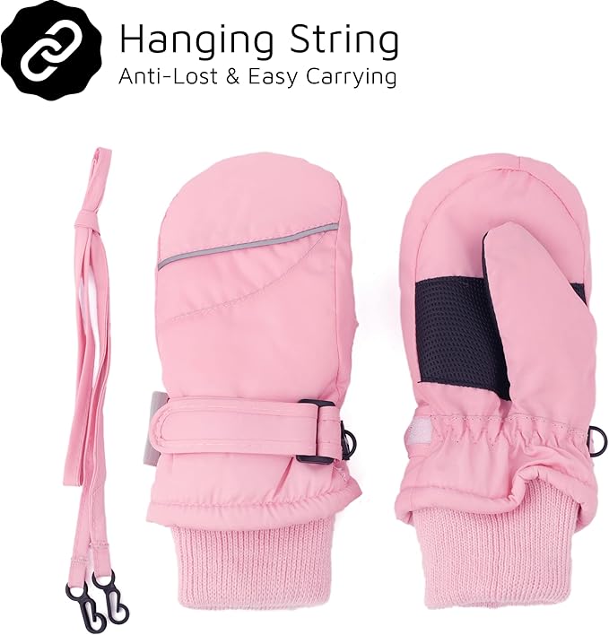 F Flammi Toddler Kids Snow Mittens with String Waterproof Ski Mittens Thinsulate Winter Gloves for Baby Girls Boys