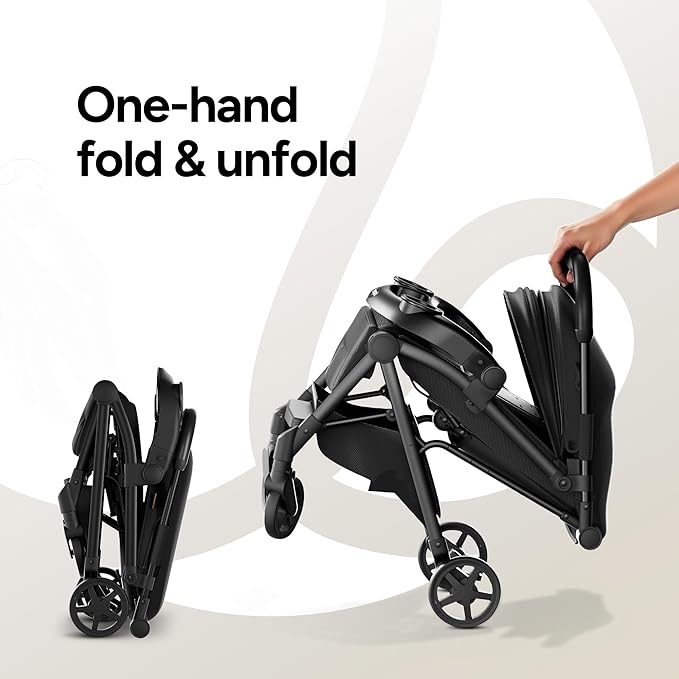 Mompush Lithe V2 Lightweight Travel Stroller, Compact Foldable Baby Stroller with Travel Bag, One-Hand Fold Stroller, Snack Tray, Mechanical Recline Seat, Airplane-Ready, Organizer & Rain Cover
