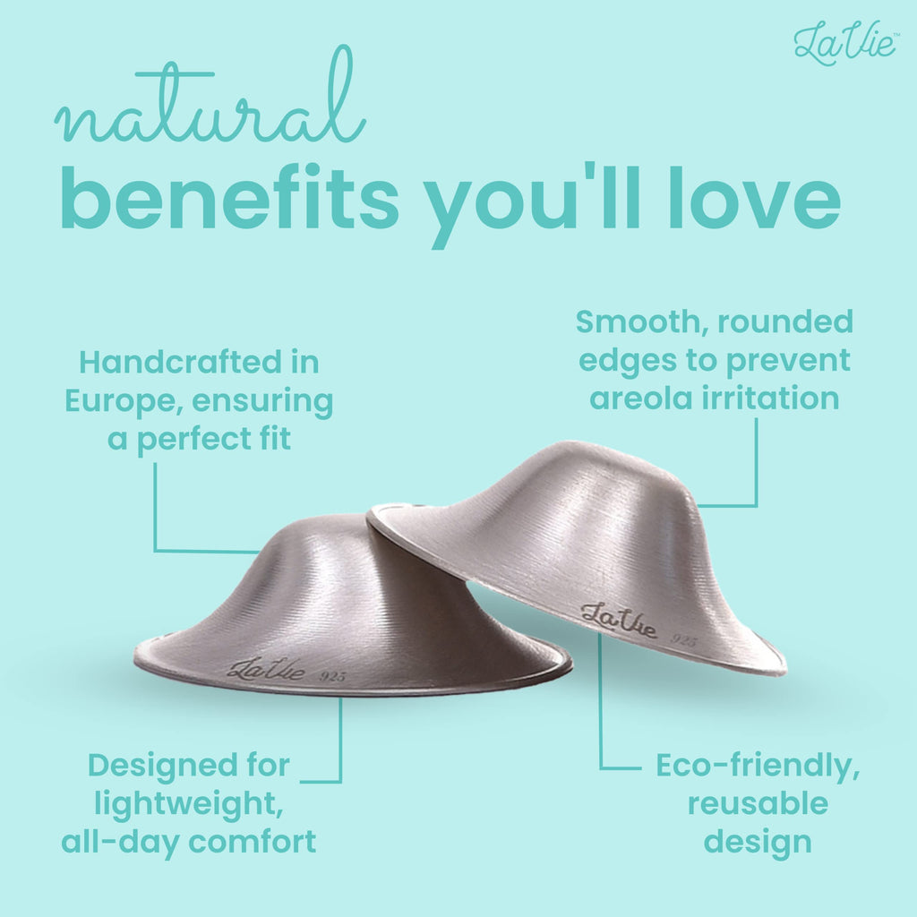 LaVie™ Silver Nursing Cups for Breastfeeding, Soothing Protection for Nursing Nipples of Newborns, Natural Relief for Nursing Moms, 925 Silver Nipple Covers All Natural (Size 2)