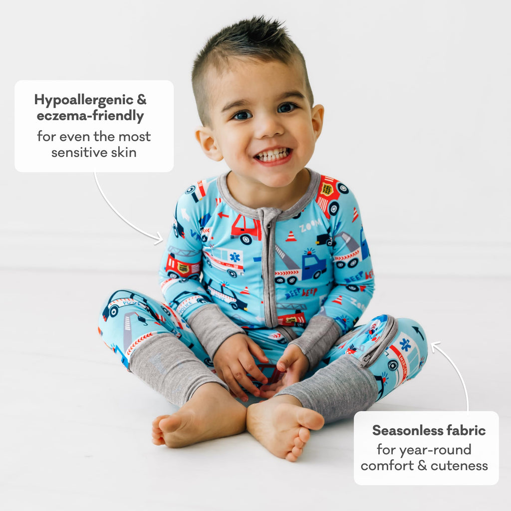 Little Sleepies Pajamas for Baby Boys & Girls, Viscose from Bamboo Baby Pajamas, Snug Sleeper, Toddler PJs, 2-Way Zipper, To The Rescue, 3-6 months