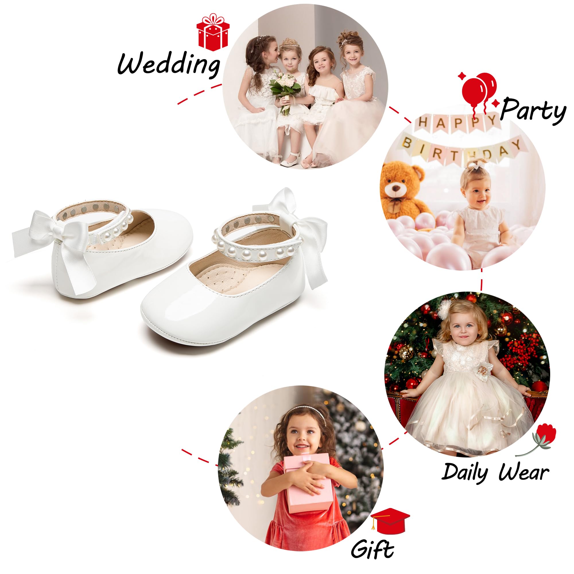PHIRAMIN Baby Girls Ivory White Mary Jane Flats - Infant 12-18 Months Walking Shoes Soft Rubber Sole Princess Wedding