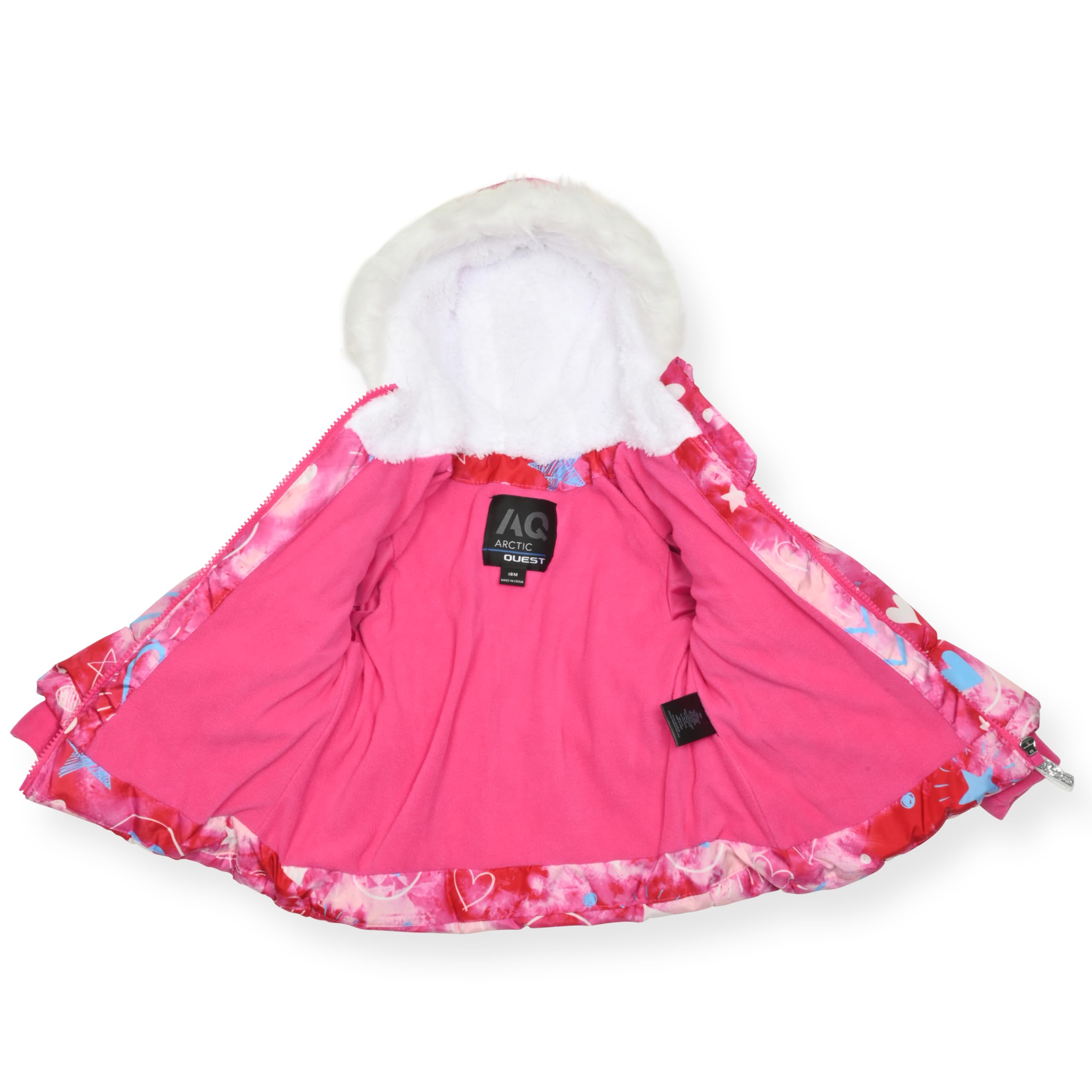 Arctic Quest Girls' Bib Snow Pants and Ski Jacket Water-Resistant Snowsuit For Kids Winter Hooded Jacket, Intense Pink 4, 6X