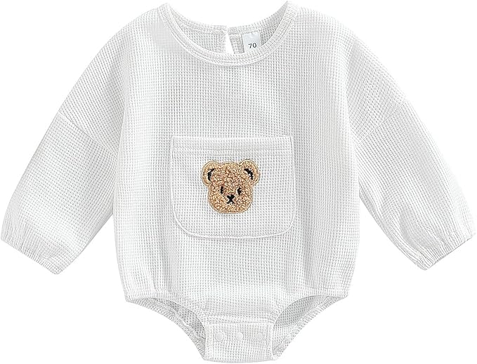 Douhoow Cute Baby Sweatshirt Romper Waffle Knit Baby Clothes Infant Girl Boy Fall Winter Outfits