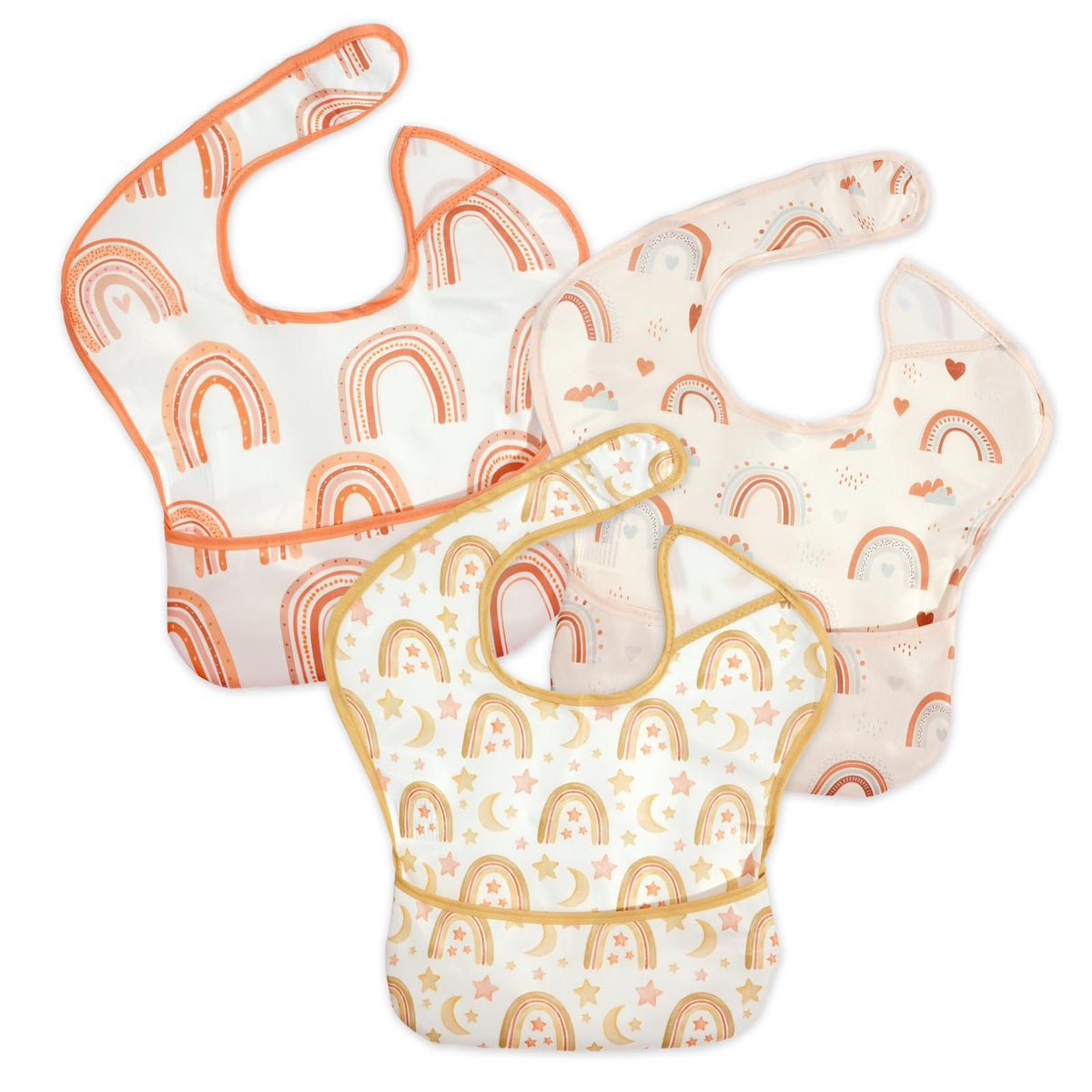 CoolaPeach 3-Pack Mess Proof Baby Bibs for Eating,Lightweight