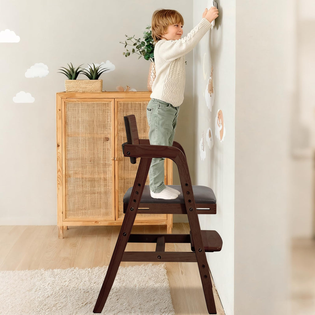 Leesinwing Wooden High Chair for Toddlers, Toddler Dining Chair, Walnut