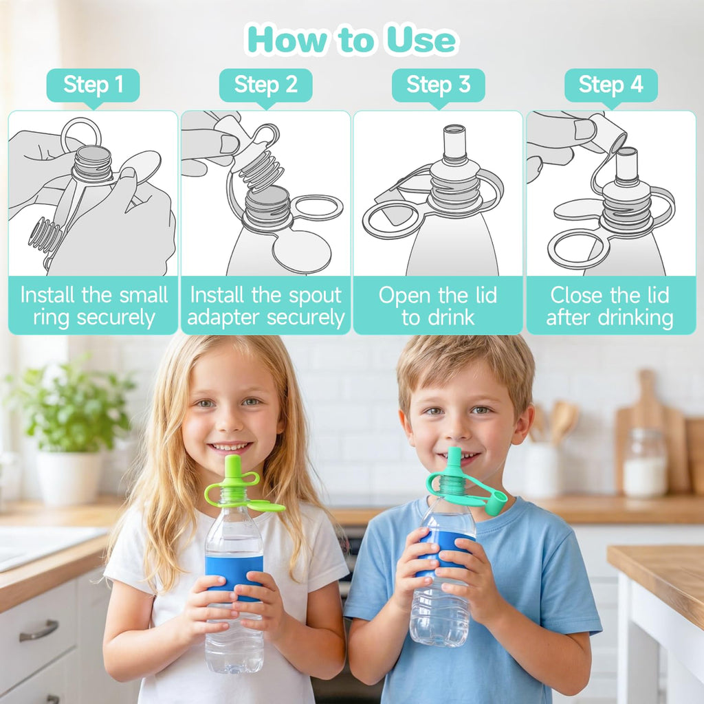 Morlike Living Water Bottle Spout Adapter, Silicone Baby Water Bottle Adapter for Toddlers, Protects Kids Mouth - No Spill & BPA Free (Mix - 4 Pack)
