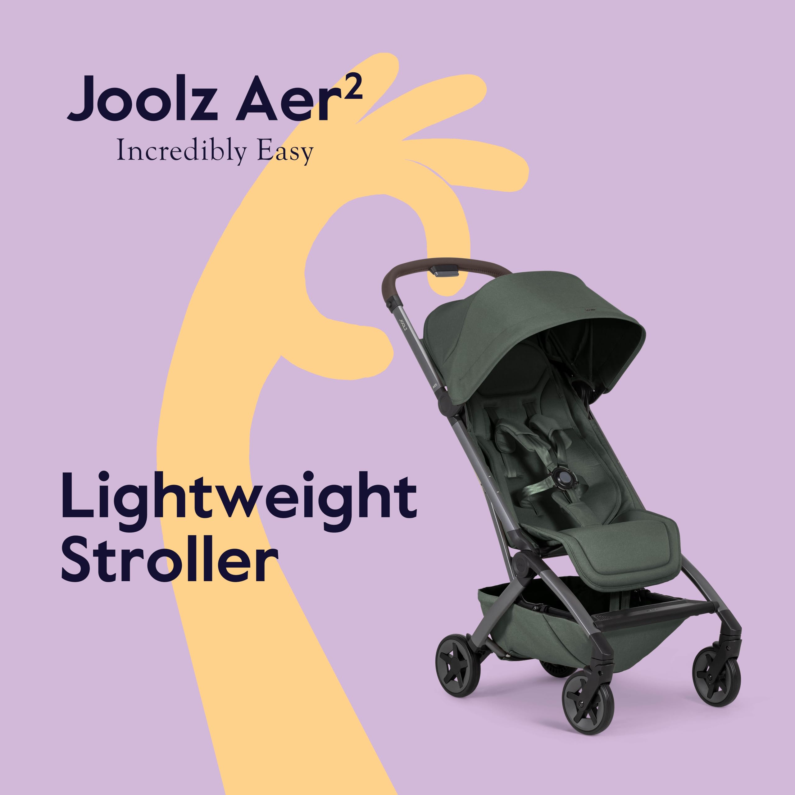 Joolz Aer2 Lightweight Travel Stroller for Baby & Toddler – One-Hand Fold, Compact Carry-On Airplane Approved, Reclining Seat, UPF 50+ Canopy, Travel Pouch, Baby Net – Forest Green