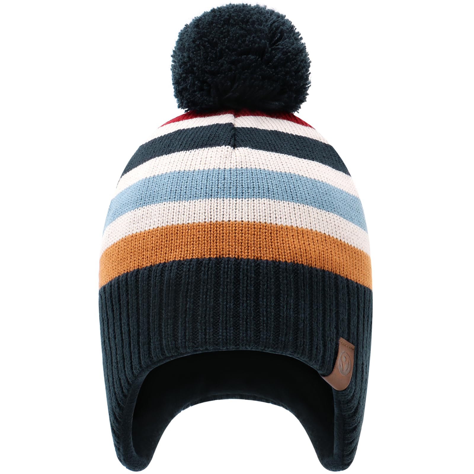 Duoyeree Kids Beanie Hat for Boys Girls Pom-pom Kint Hats Cozy Lining Winter Skull Cap,Stripes,4T-7T