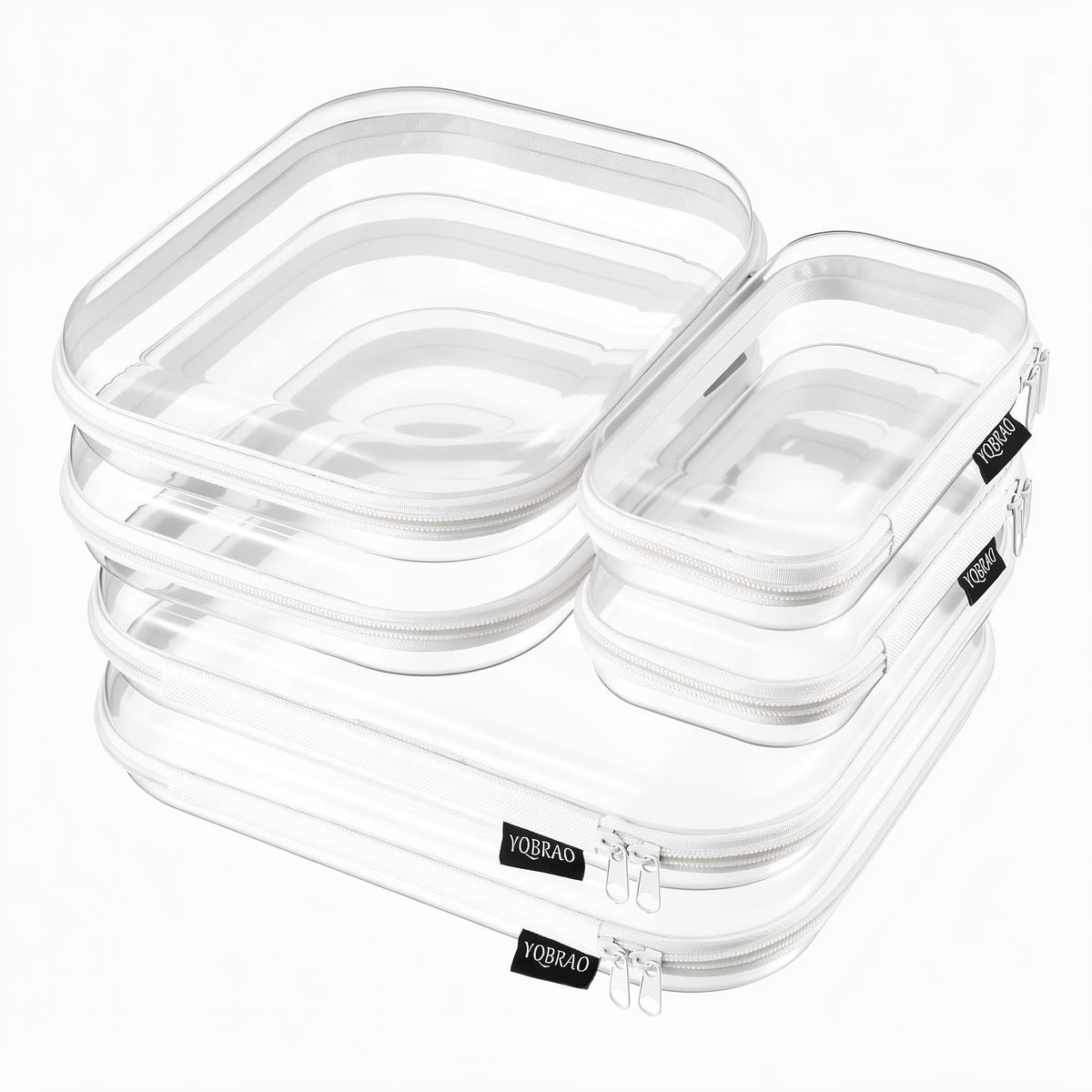 YQBRAO Clear Hard Shell Zipper Cases, Diaper Bag Organizer Pouches, White