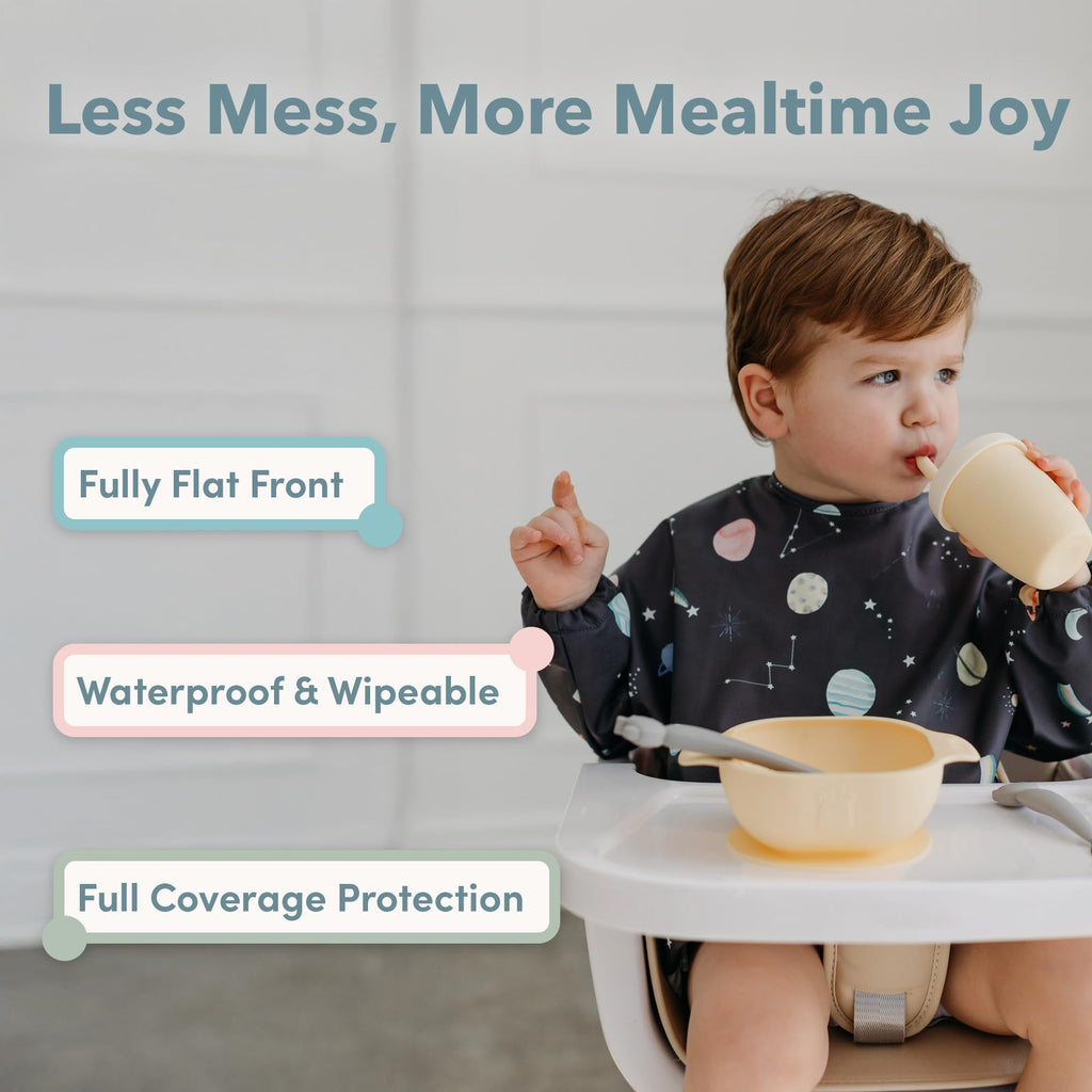 Loulou Lollipop Long Sleeve Bib for Babies & Toddlers – Waterproof, Wipeable, Easy to Clean, Spill Proof Full Sleeve Feeding Bib with Adjustable Fit, 6-36 Months Old - Hedgehogs