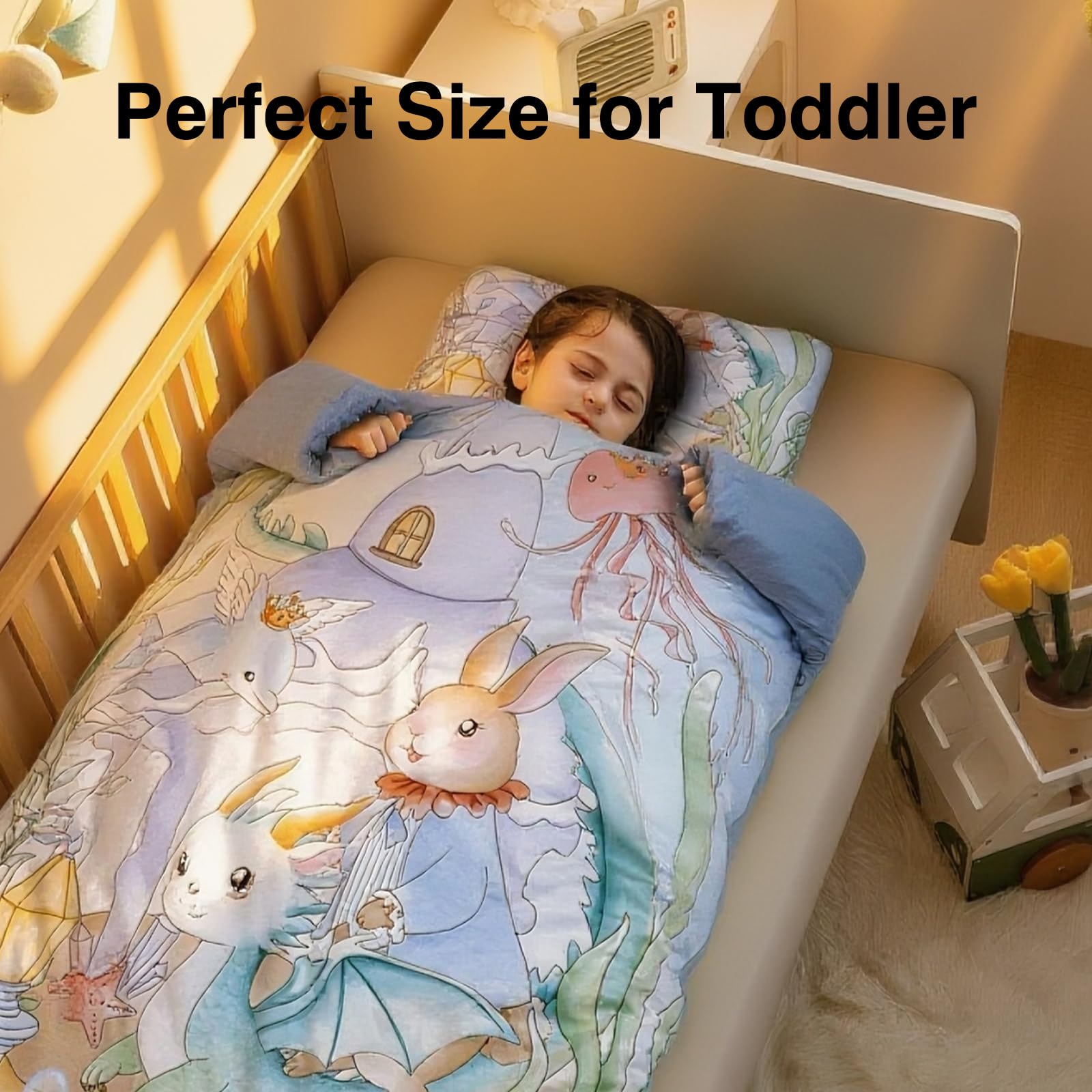 Reidio 1Pcs Toddler Pillow Double Sided Breathable Soft Cotton & Minky Dot Fabric Kids Pillow Cute Small Pillow Machine Washable (Blue Rabbit)