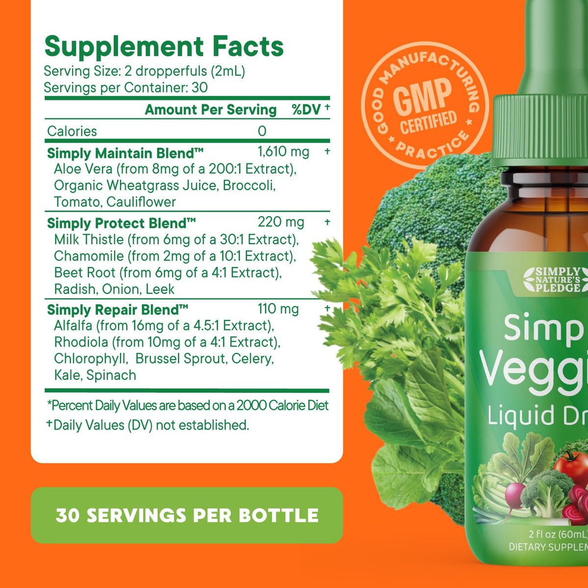 Simply Nature's Pledge Fruits & Vegetables Liquid Drops, 30 Day Supply