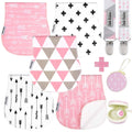Dodo Babies Burp Cloths for Babies - Soft Cotton Front & Fleece Back - Contoured Fit for Newborn Essentials - Pack of 5, 2 Pacifier Clips, Pacifier Case, 19 x 9 in