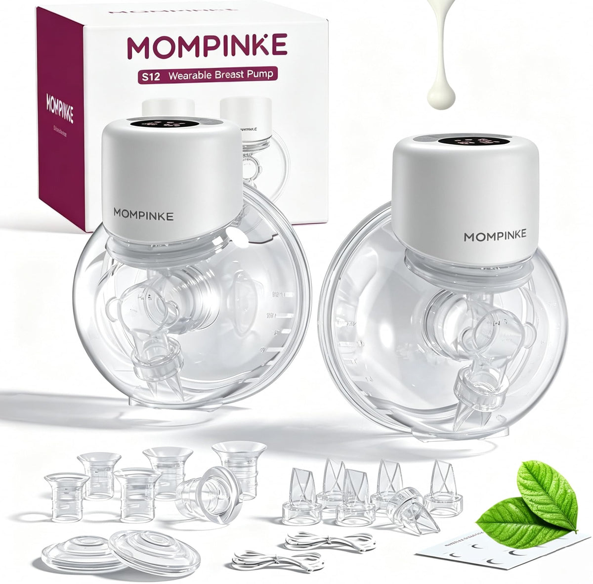 Wearable Breast Pump S12, Electric DoublePump Hands-Free Breastfeeding Pump, 12 Adjustable Suction Levels, Portable Low Noise Hospital-Grade Breast Pump with Carrying Bag, 24mm, 2 Pack, Grey
