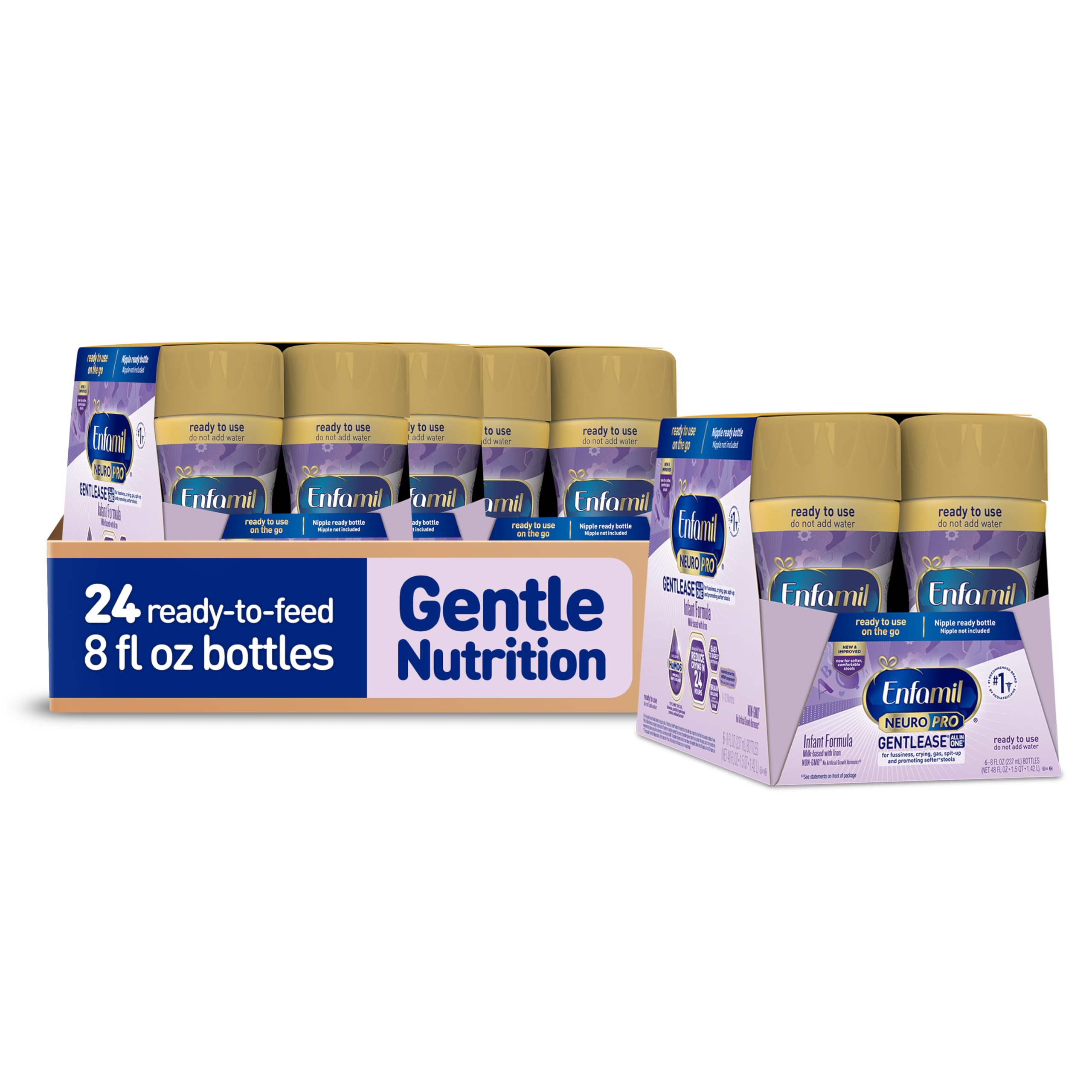 Enfamil NeuroPro Gentlease Ready-to-Feed with Smaller Proteins for Easy Digestion,Brain Supporting DHA, HuMO6* Blend, Baby Formula for easing Fussiness, Gas, Spit-up in 24hrs, 8 Fl Oz (6 ct), 4 Pack