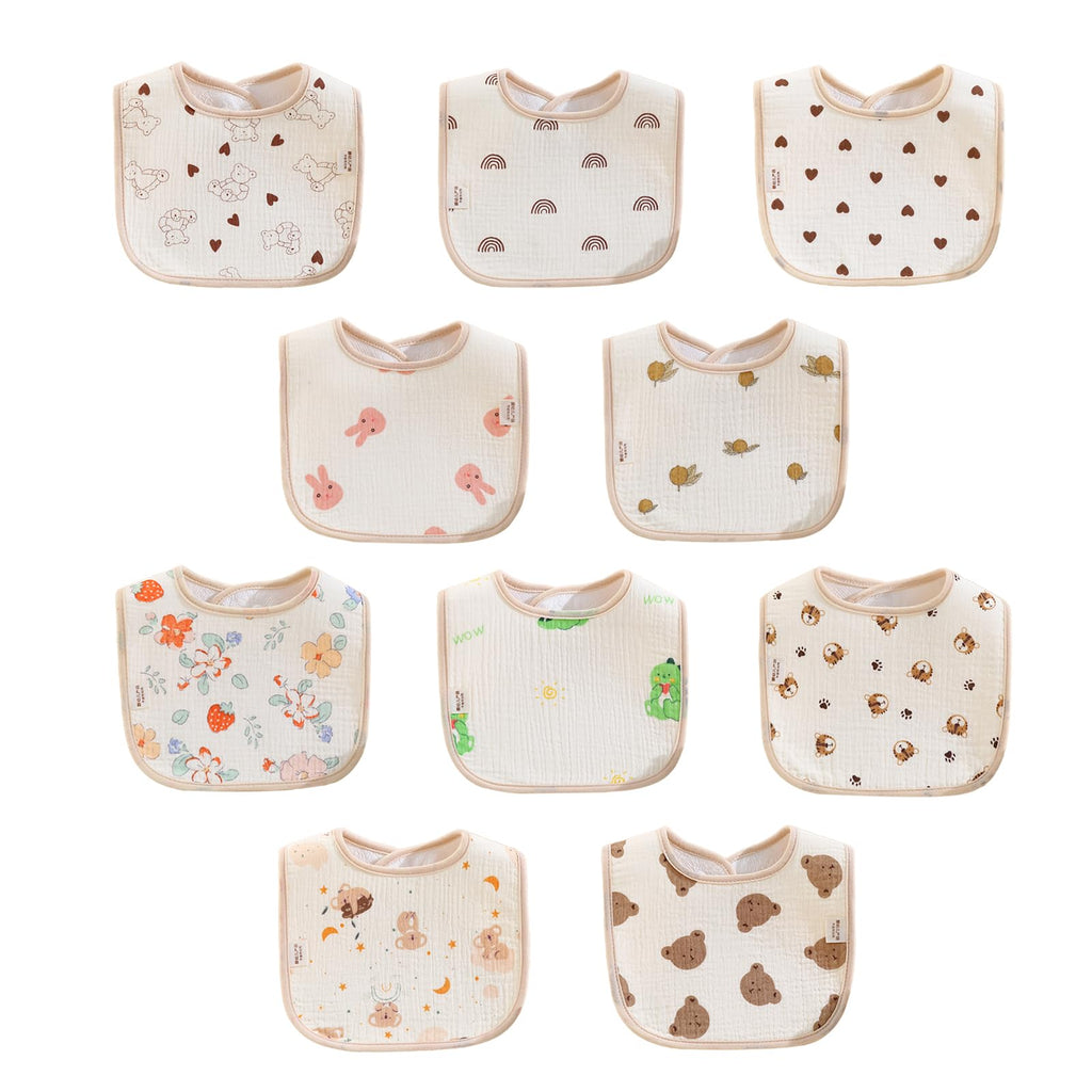 PurlHaven Baby Bandana Bibs, 10 Pack Waterproof Toddler Bib,Soft Cotton Absorbent Baby Bibs for Eating,Drooling,Teething (U-10pcs-waterproof)