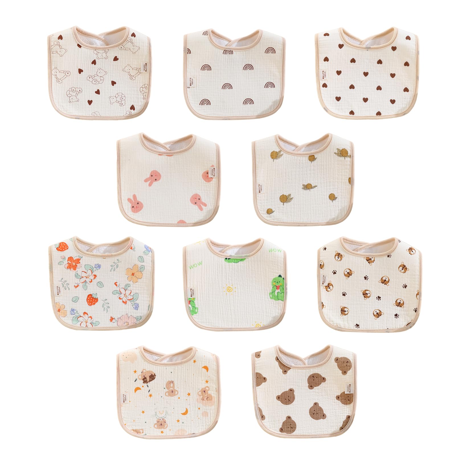 PurlHaven Baby Bandana Bibs, 10 Pack Waterproof Toddler Bib,Soft Cotton Absorbent Baby Bibs for Eating,Drooling,Teething (U-10pcs-waterproof)