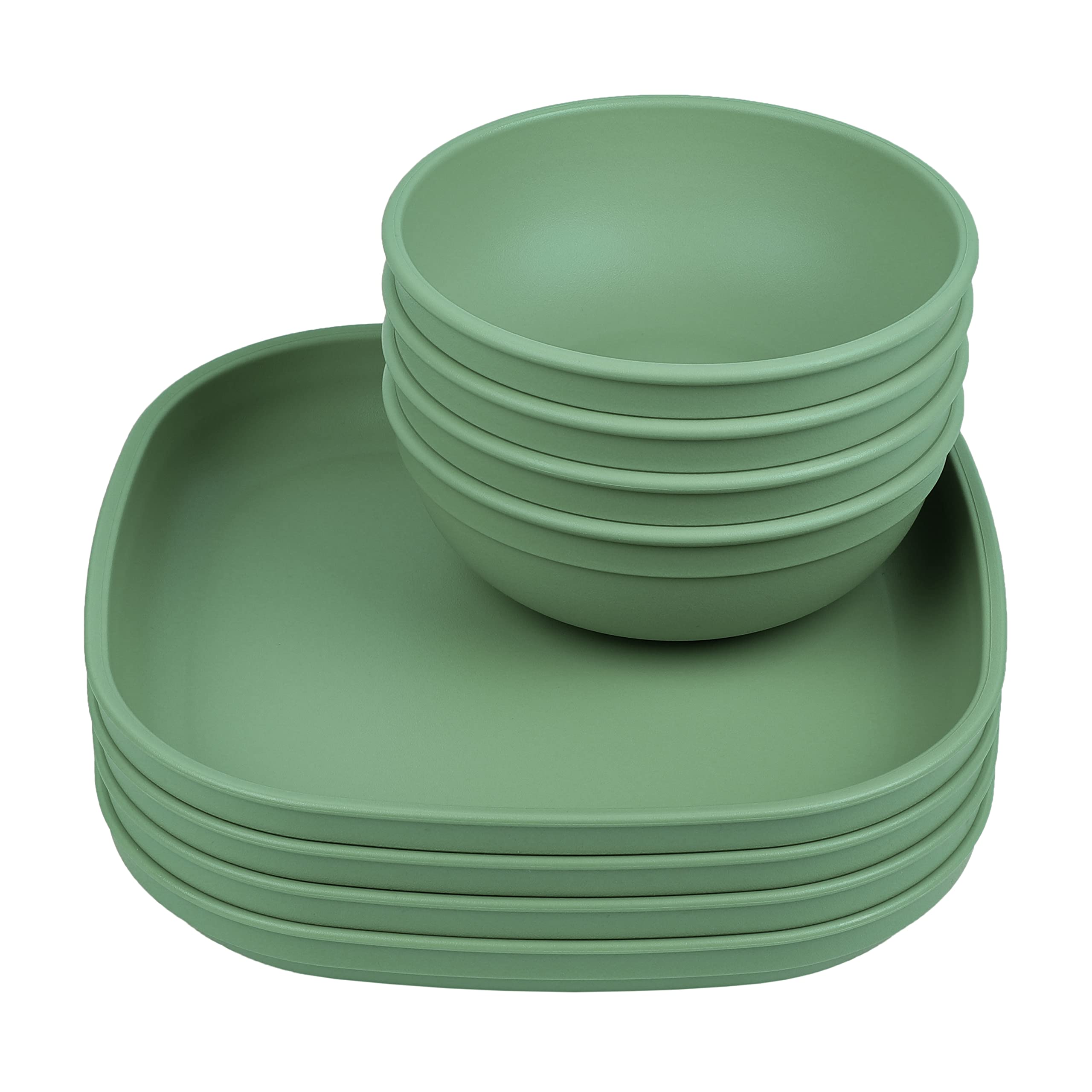 Re-Play Toddler Plates - 9 In and Bowls - 20 Oz. - Kids Plates and Bowls, Microwave and Dishwasher Safe - Set of 4x4 - Sage