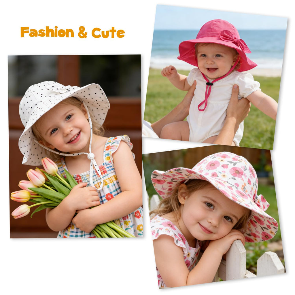 Baby Girl Sun Hat with UPF 50+ Outdoor Adjustable Beach Hat with Wide Brim Bucket Hats (6-12 Months)