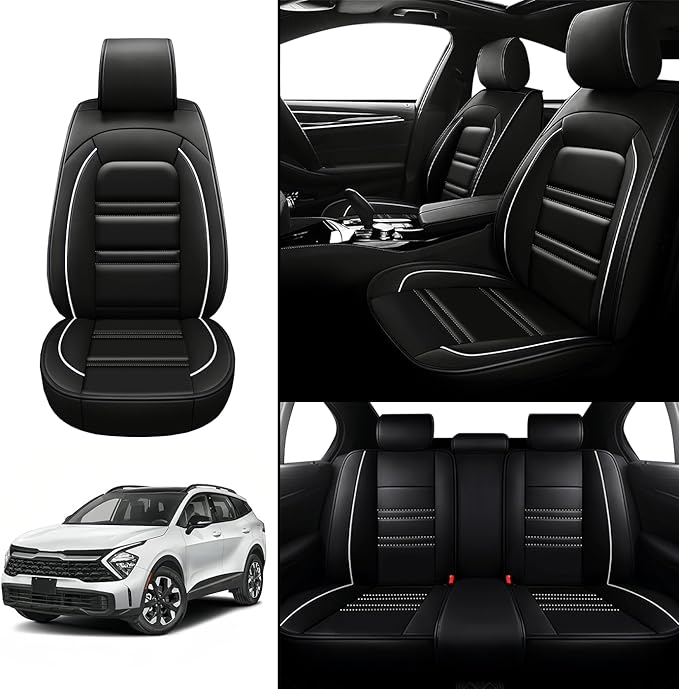 Seat Covers for kia sportage 2005-2025 | 5-Seats Leather Seat Covers, Easy to Install Automotive Seat Covers Full Set (Full Set, Black)