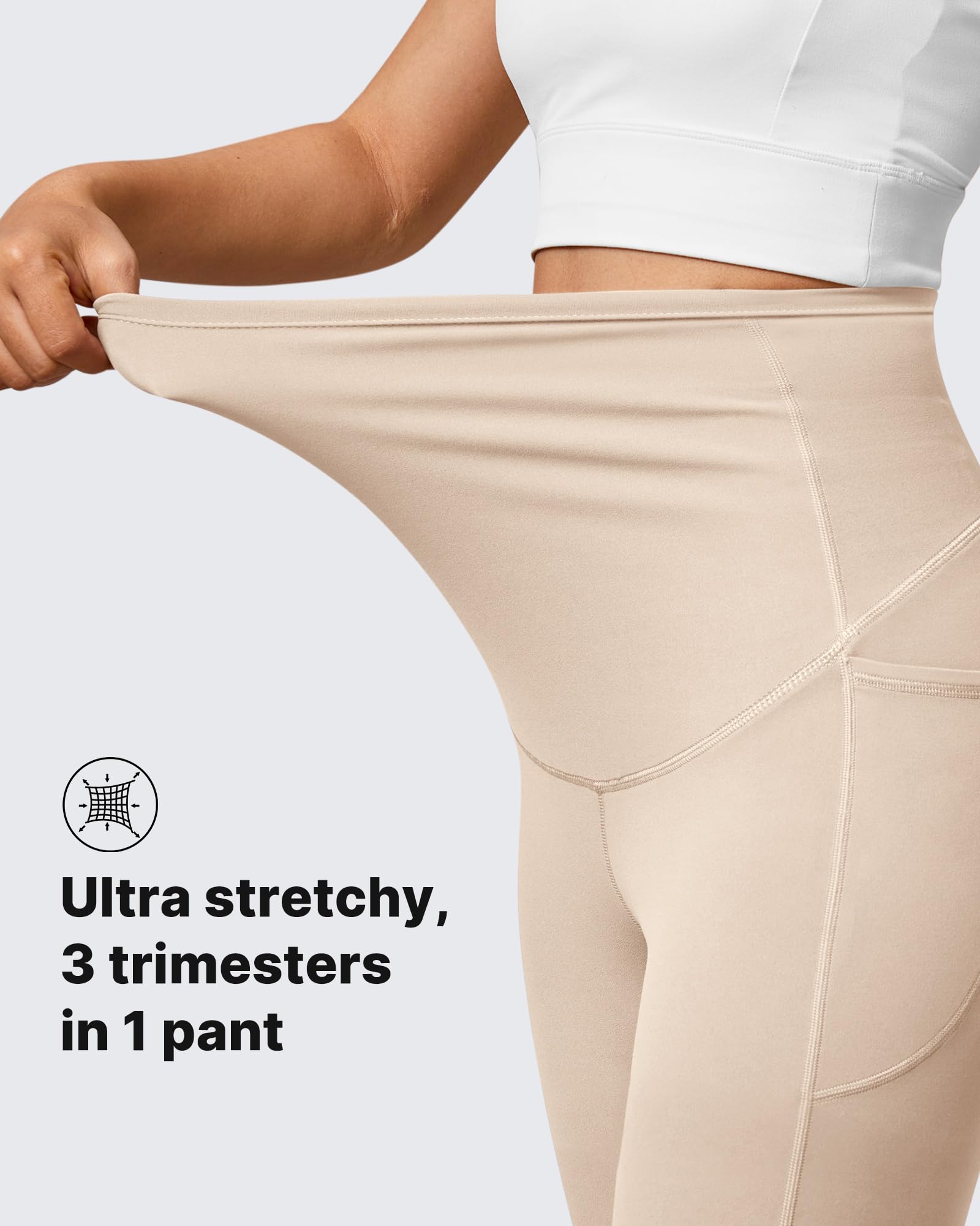 G4Free Maternity Flare Leggings Pregnancy Clothes,Light Khaki,S,Regular