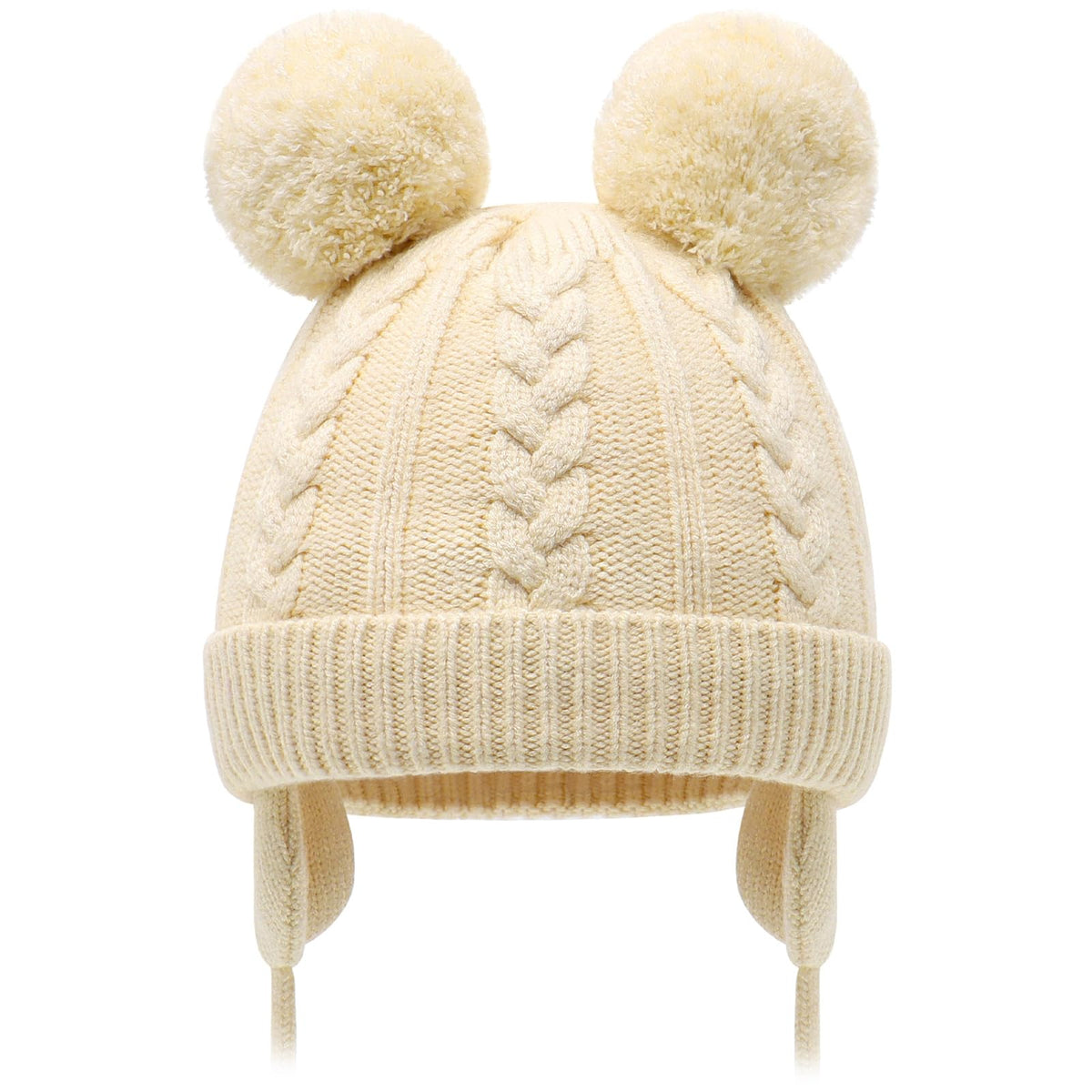 Duoyeree Toddler Winter Hat, Earflap Double Pom Pom Knit Beanie 0-36M