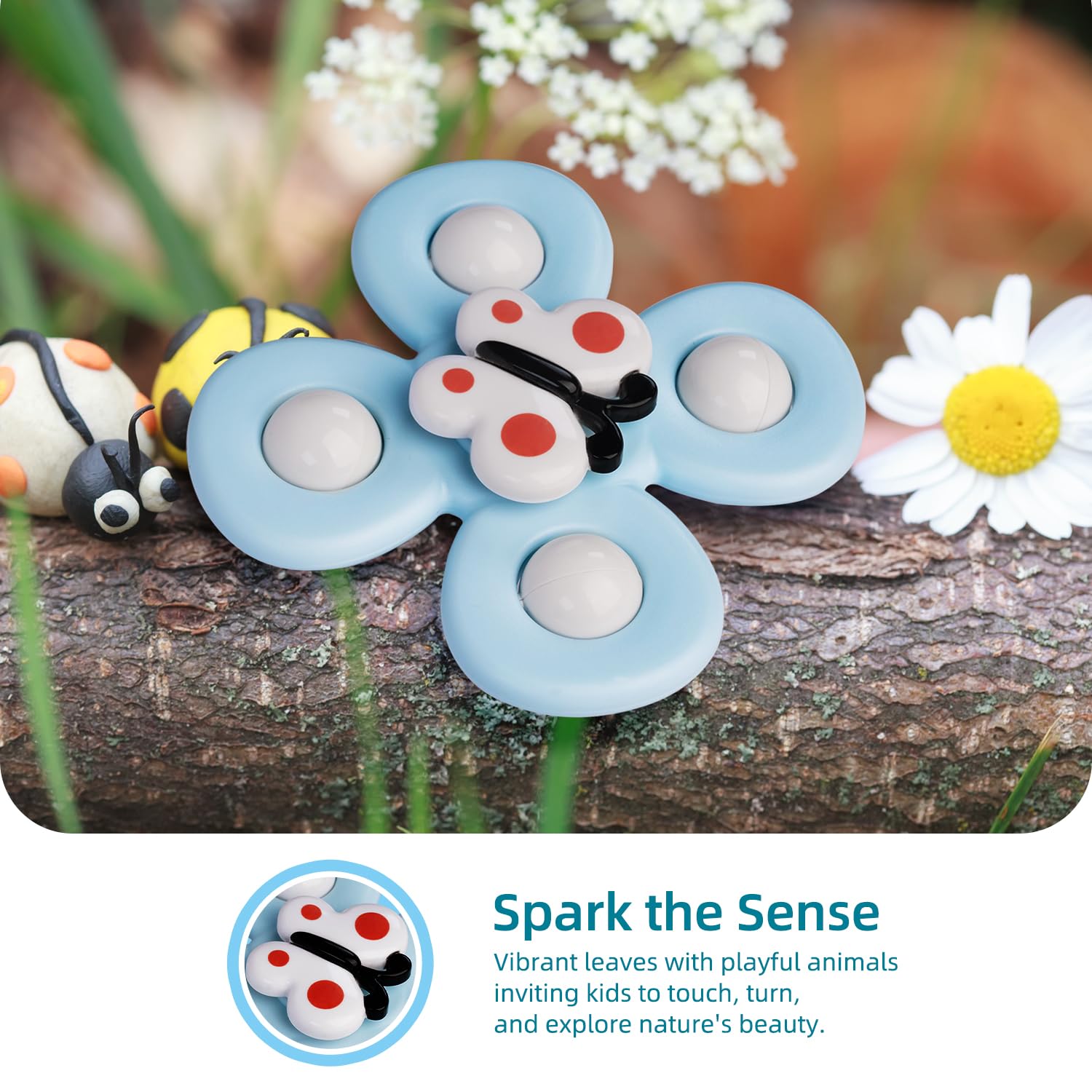 LiKee Strong Suction Cup Fidget Rotating Sensory Bath Toys for Baby Christmas Stocking Stuffers, Airplane Car Travel Table & Window Toys for Toddler Boys and Girls, 10+ Months