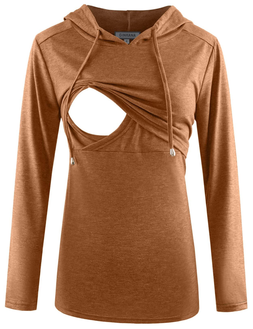 GINKANA Women's Maternity Nursing Shirt Pullover Hoodie Long Sleeves Sweatshirt Casual Nursing Shirt Top,Deep Orange,XL