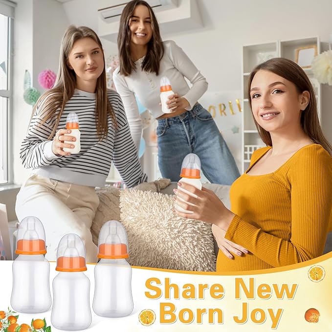TrelaCo Bottle Chug Baby Shower Game 20 Pcs Baby Bottles Shower Favor with 1 Orange Theme Sign for Gender Reveal Party Supplies Gifts(Orange)