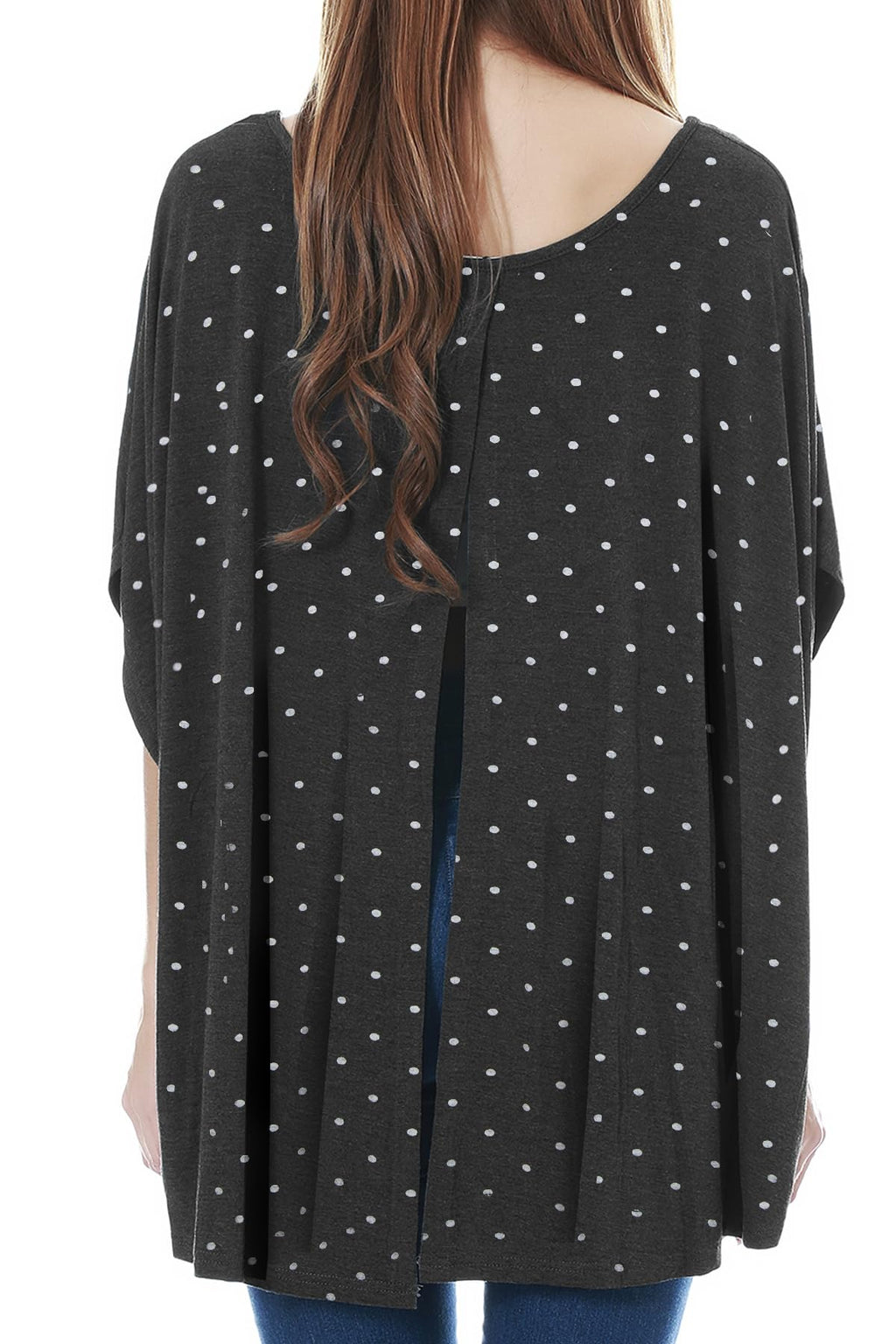 Smallshow Women's Nursing Top Maternity Poncho for Breastfeeding Polka Dot Deep Grey