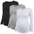 Ecavus Women's 3-Pack Maternity Shirts Long Sleeve Soft Stretchy Pregnancy Tops Side Ruched Casual Mama Clothes