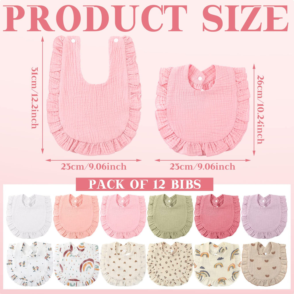 Geyoga 12 Pack Muslin Baby Bibs Adjustable Bandana Drool Bib for Unisex Cotton for Infants Boys Girls Teething(Sweet Color)