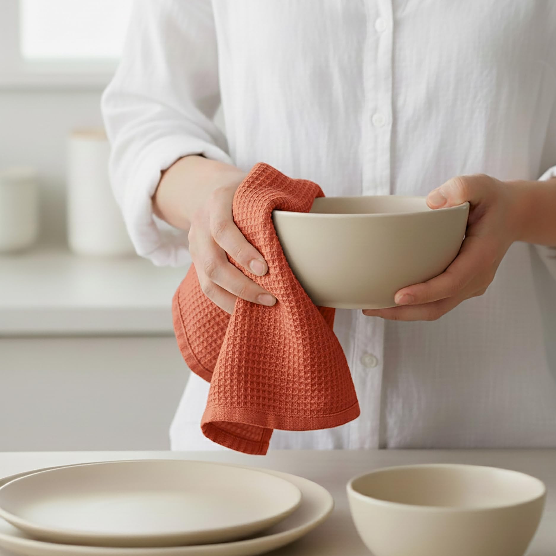 PurpleEssences Rust Waffle Weave Kitchen Towel, 100% Cotton - 15x25 Inches with Hanging Loop, Ultra Soft Absorbent Quick Drying Dish Cloth, Tea and Hand Towels, 6 Pack - Spring Easter Summer - Rust